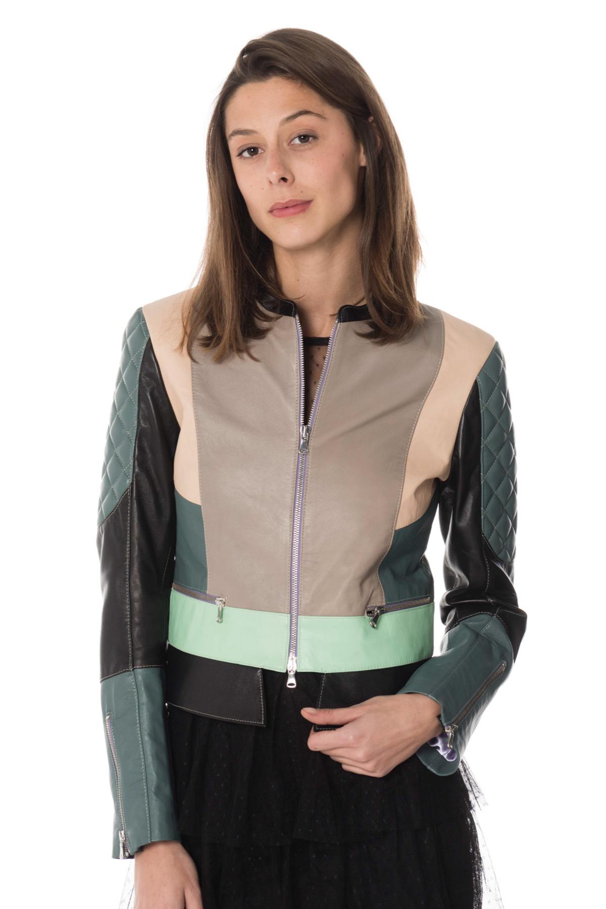 Women's leather jacket JN LLOVET PETRO/BLACK - Image n°1