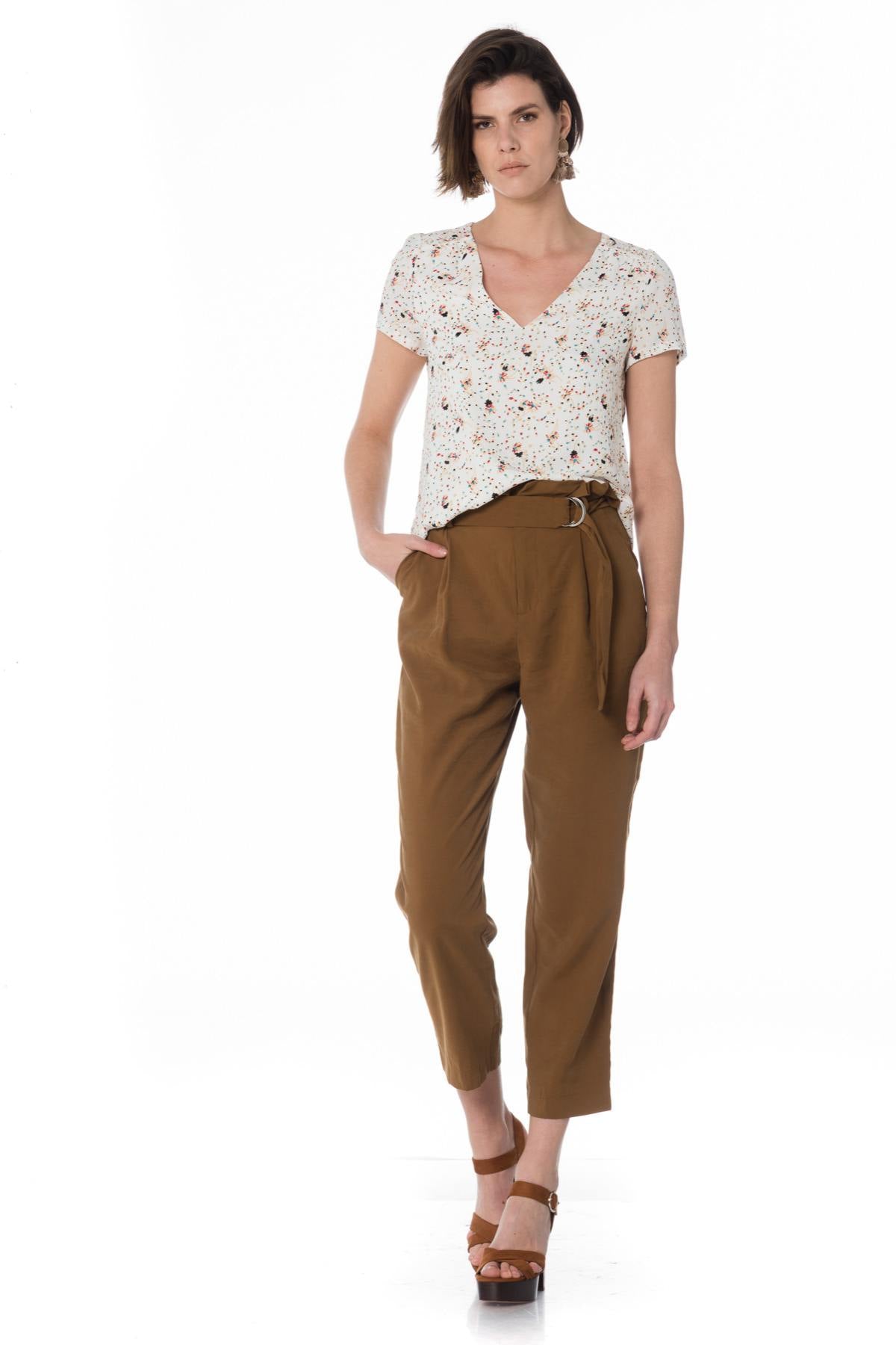 Women's short-sleeved ecru top - Image n°2