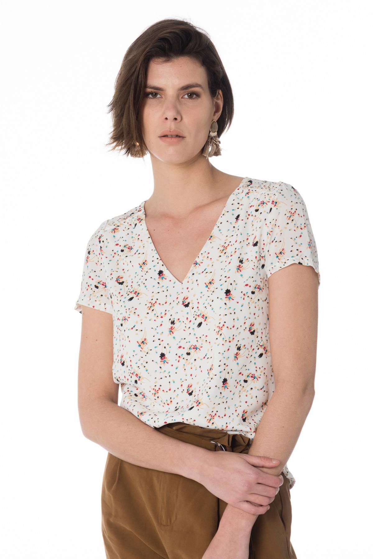Women's short-sleeved ecru top - Image n°1