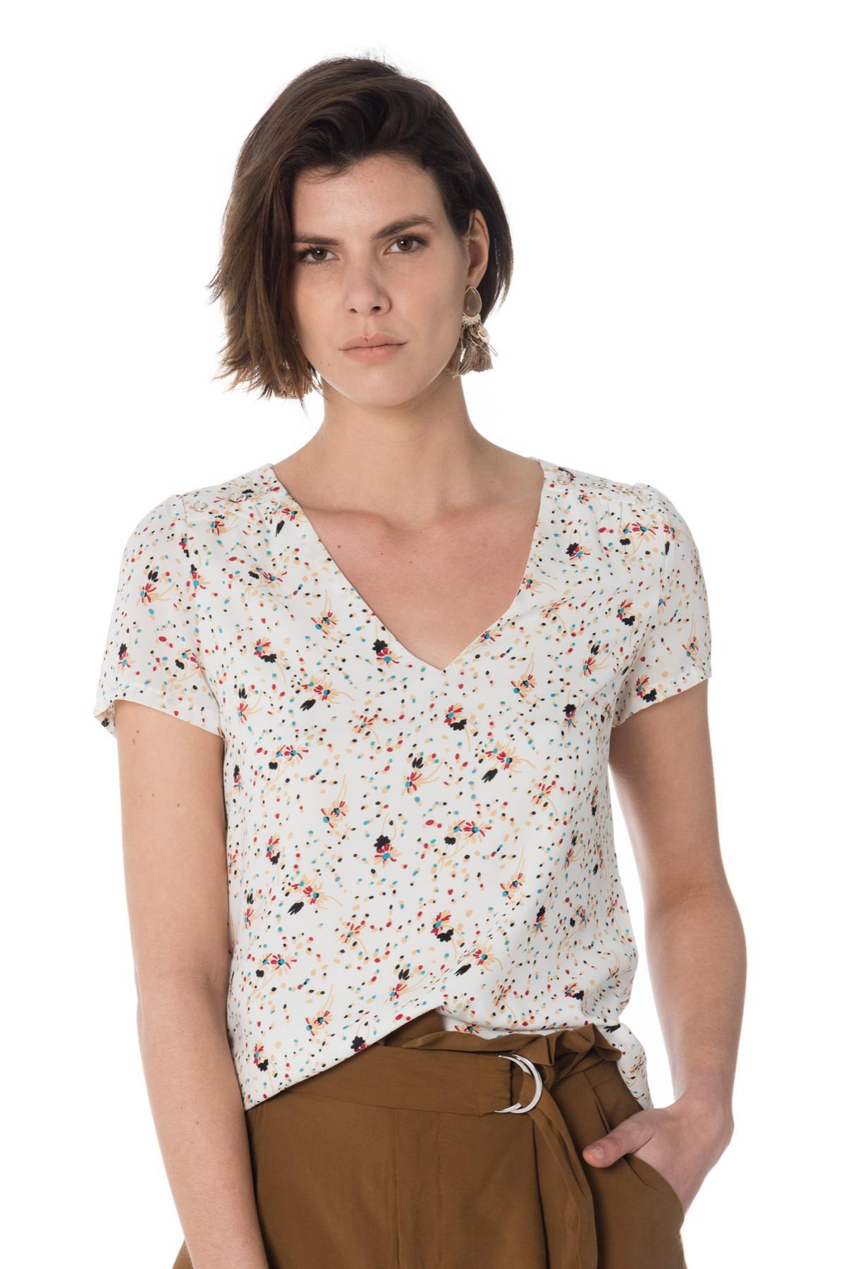 Women's short-sleeved ecru top - Image n°5