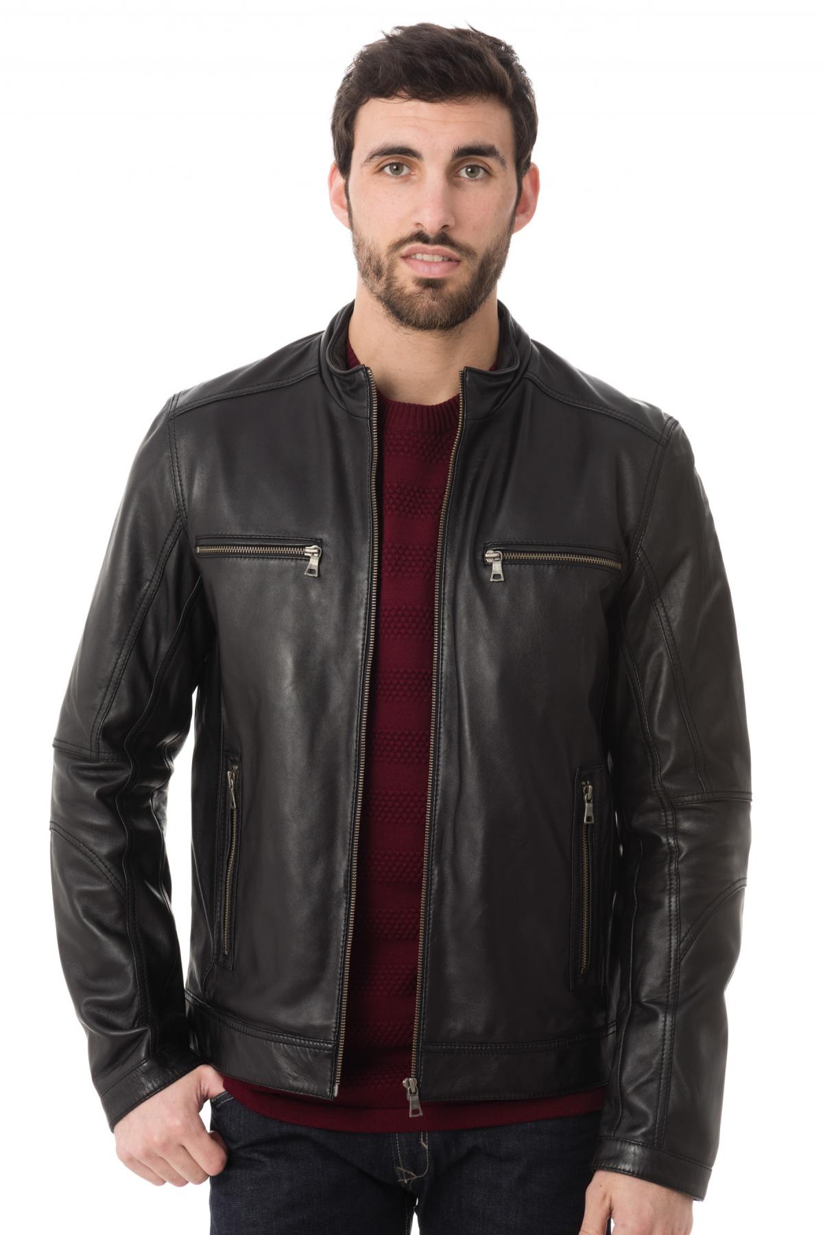 Existenz men's black sheepskin leather jacket - Image n°3