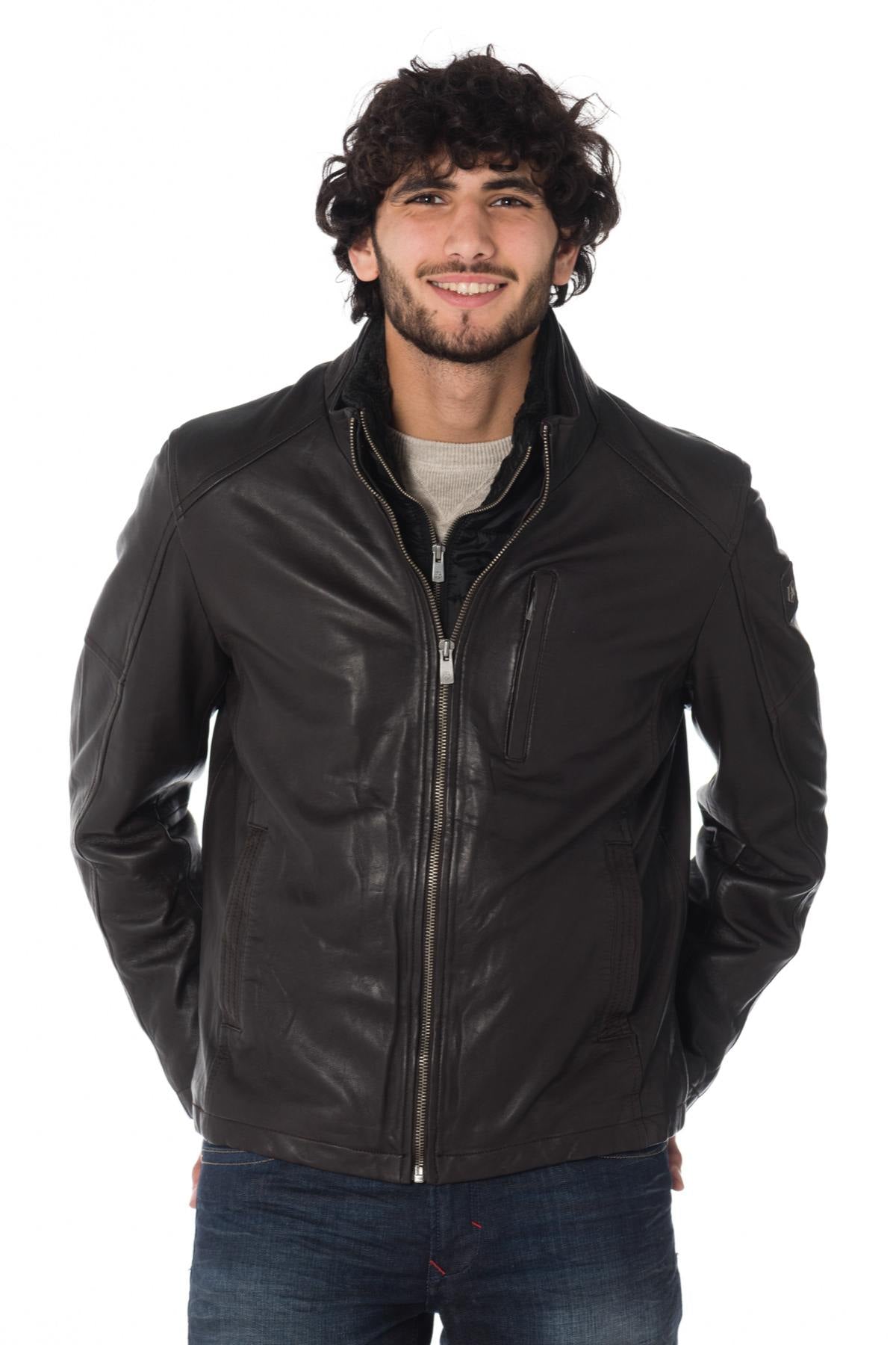 Milestone lambskin leather jacket with stand-up collar - Image n°1