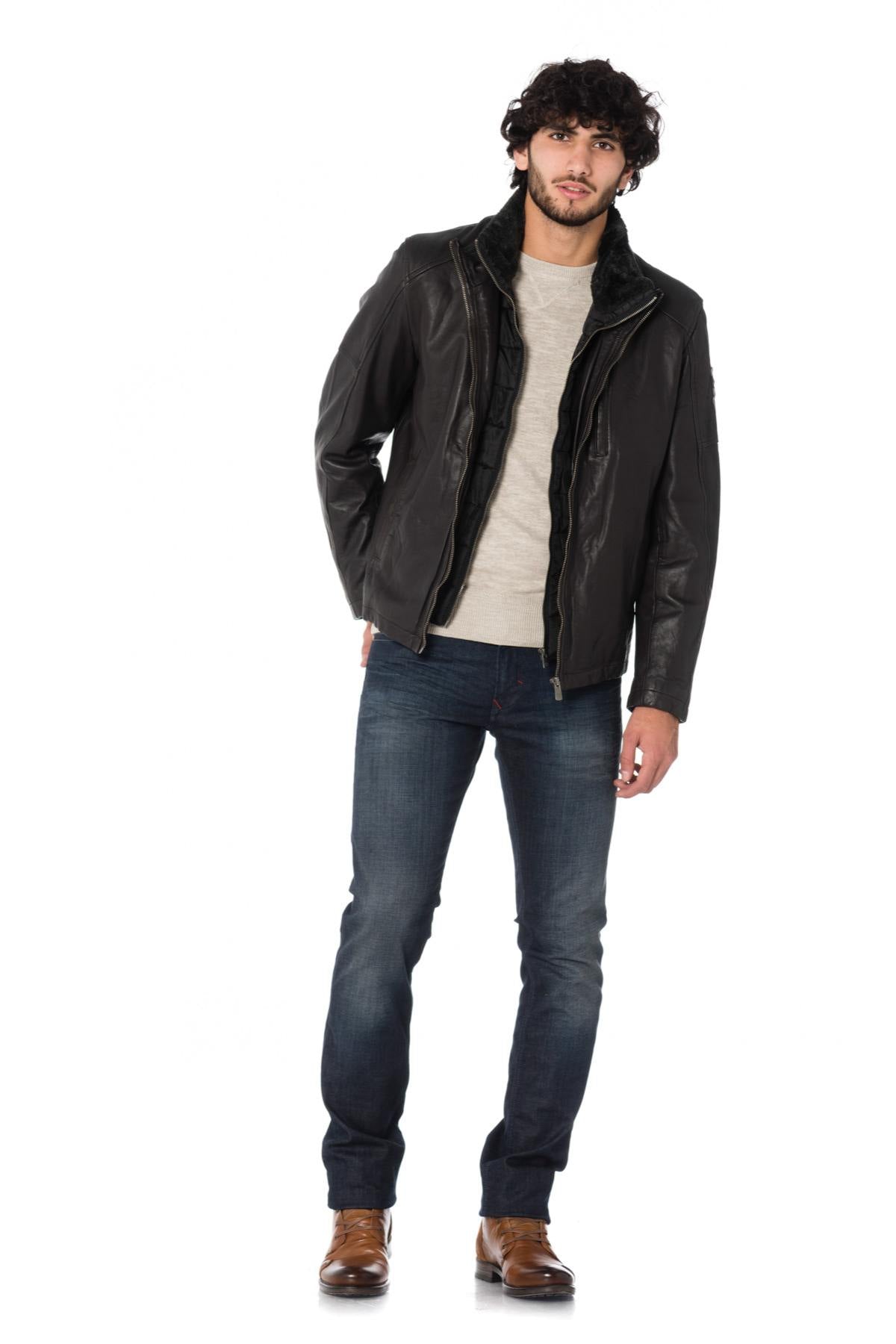 Milestone lambskin leather jacket with stand-up collar - Image n°2