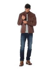 Milestone cognac leather biker collar jacket - Image n°2