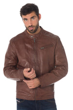 Milestone cognac leather biker collar jacket - Image n°4