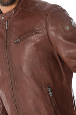 Milestone cognac leather biker collar jacket - Image n°3