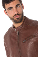 Milestone cognac leather biker collar jacket - Image n°6
