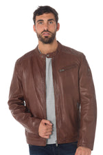 Milestone cognac leather biker collar jacket - Image n°1
