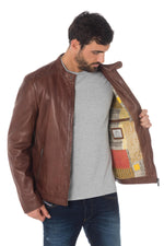 Milestone cognac leather biker collar jacket - Image n°7