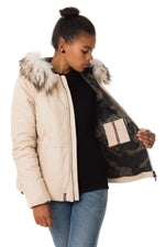 Women's ivory sheepskin leather jacket with hood - Image n°5