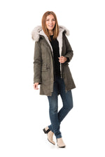 Women's light gray parka with raccoon fur - Image n°2