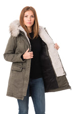 Women's light gray parka with raccoon fur - Image n°5