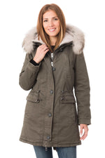 Women's light gray parka with raccoon fur - Image n°3