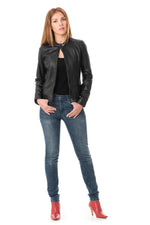 Women's black sheepskin leather jacket - Image n°2