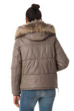 Women's short down jacket in concrete color - Image n°5