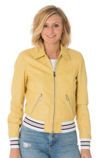 Women's sports jacket in yellow sheepskin leather - Image n°1