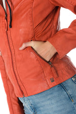 Women's casual coral sheepskin leather jacket - Image n°6