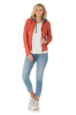 Women's casual coral sheepskin leather jacket - Image n°2