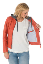 Women's casual coral sheepskin leather jacket - Image n°4