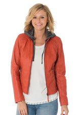 Women's casual coral sheepskin leather jacket - Image n°3