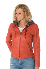 Women's casual coral sheepskin leather jacket - Image n°1