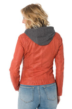 Women's casual coral sheepskin leather jacket - Image n°5
