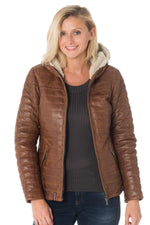 Women's down jacket with hood in cognac color - Image n°3