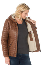 Women's down jacket with hood in cognac color - Image n°4