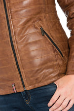 Women's down jacket with hood in cognac color - Image n°7