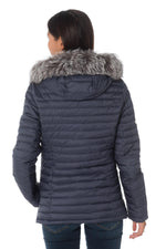 Blue nylon down jacket with fox fur - Image n°9