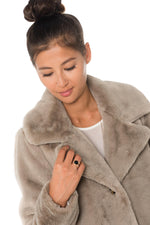 Dark beige faux fur jacket - Image n°9