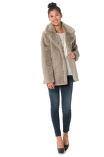 Dark beige faux fur jacket - Image n°5