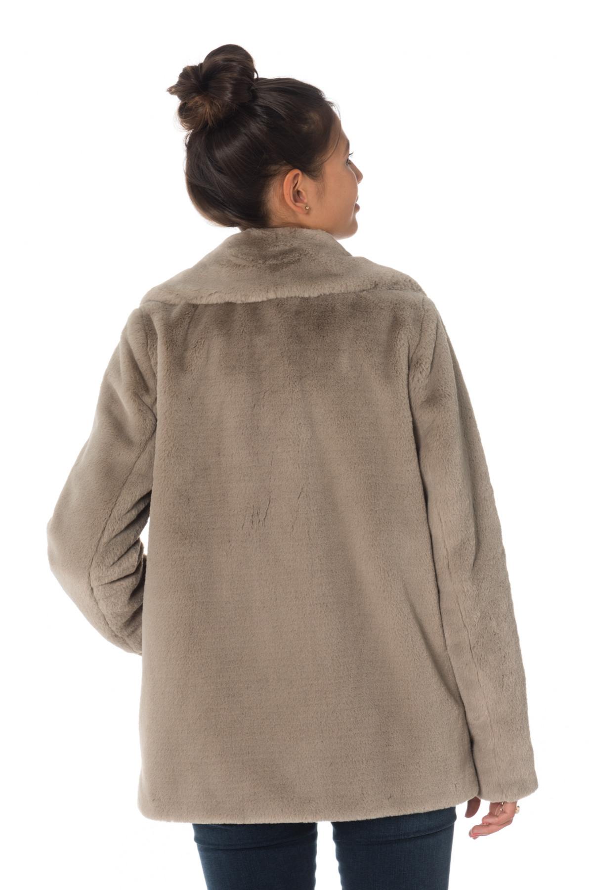 Dark beige faux fur jacket - Image n°8