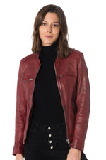 Distressed red sheepskin leather jacket - Image n°3