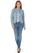 Sky blue summer leather jacket - Image n°2