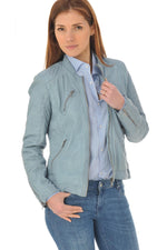 Sky blue summer leather jacket - Image n°3