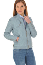 Sky blue summer leather jacket - Image n°1