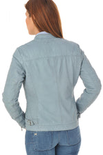 Sky blue summer leather jacket - Image n°4