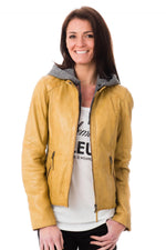 Yellow leather hooded collar jacket for women Oakwood - Image n°4