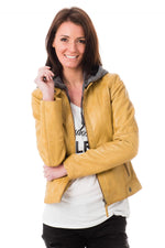 Yellow leather hooded collar jacket for women Oakwood - Image n°1