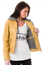 Yellow leather hooded collar jacket for women Oakwood - Image n°5