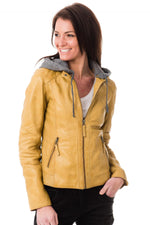 Yellow leather hooded collar jacket for women Oakwood - Image n°3