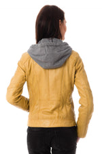 Yellow leather hooded collar jacket for women Oakwood - Image n°6