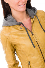 Yellow leather hooded collar jacket for women Oakwood - Image n°7