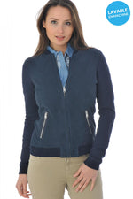 Blue oakwood leather and textile jacket - Image n°1