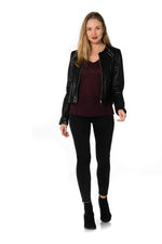 Black leather jacket with lacing - Image n°2