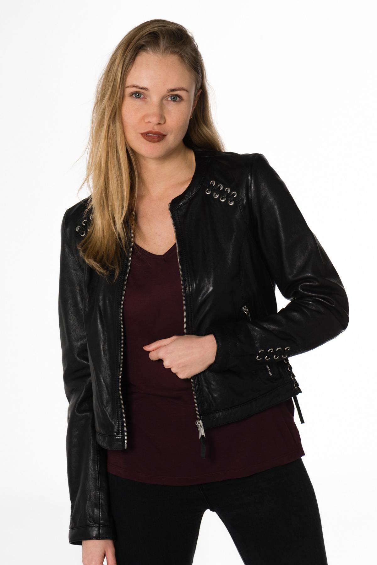 Black leather jacket with lacing - Image n°3