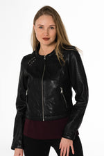 Black leather jacket with lacing - Image n°1