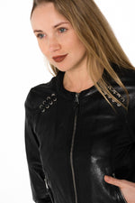 Black leather jacket with lacing - Image n°6