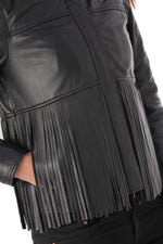 Oakwood braided black leather jacket with fringes - Image n°6